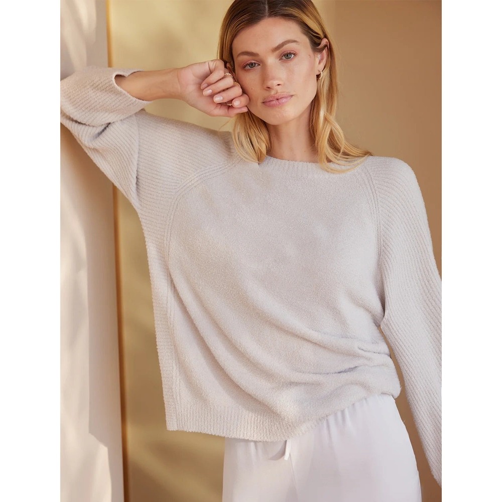 Barefoot Dreams CozyChick Lounge Set Womens L Silver Pullover & Joggers